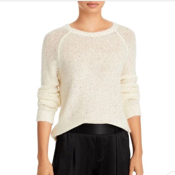 ATM Sequin Crew Neck Alpaca Wool Blend Raglan Sweater Ivory - Picture 8 of 8